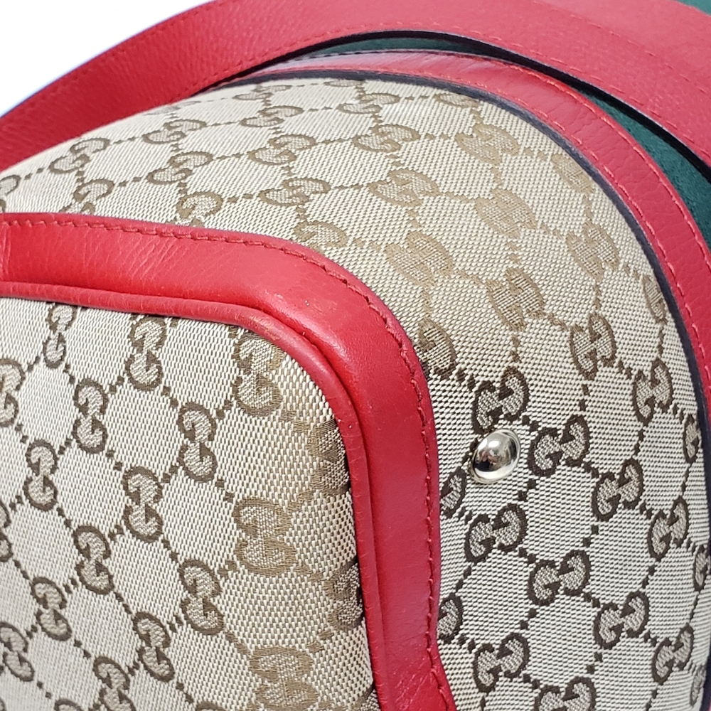 Authentic Gucci Boston GG Supreme Web Stripe Red Leather Satchel Bag - Picture 10 of 16